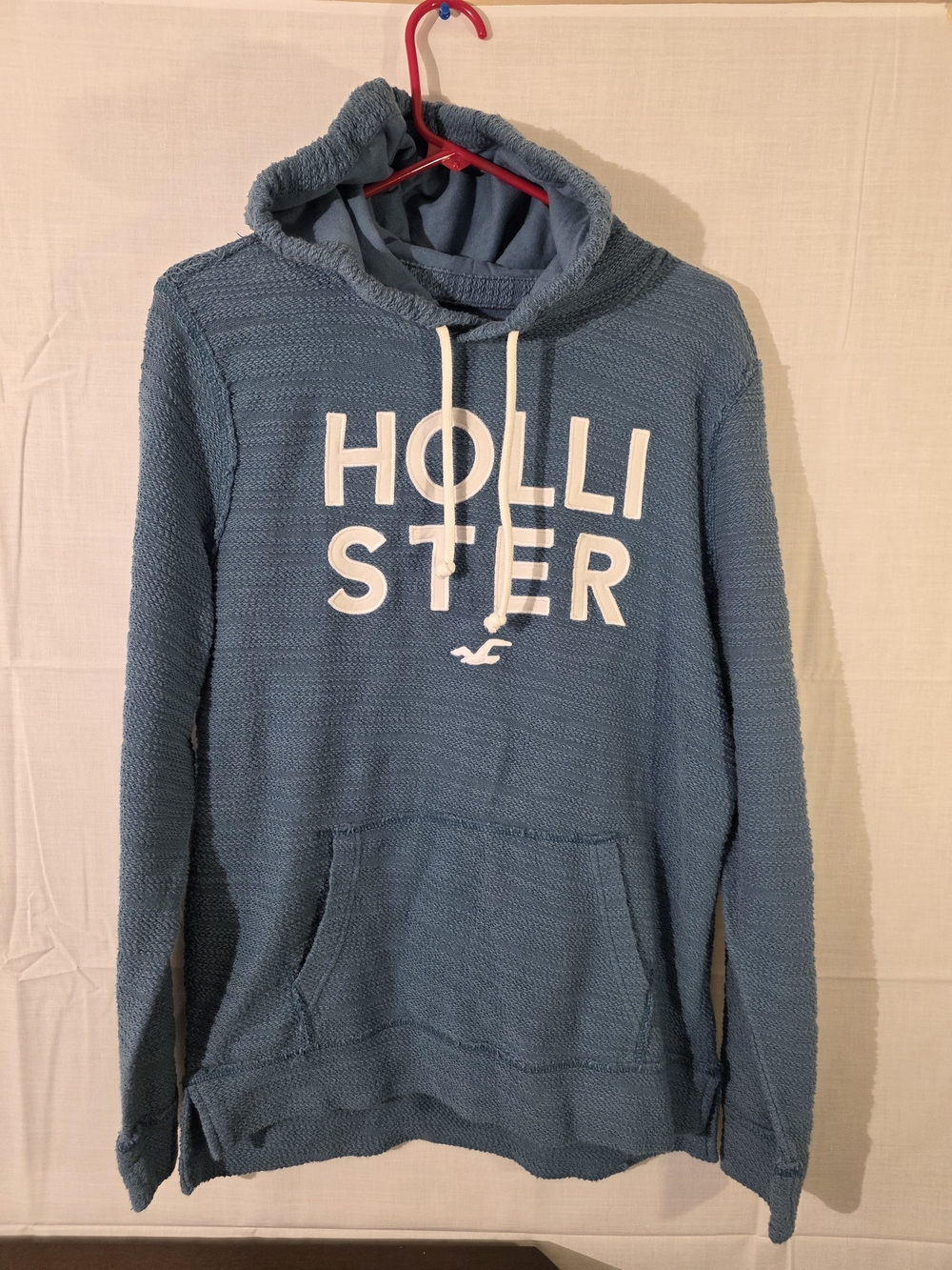 Hollister Raised Graphics  Blue Hooded Pullover Sweatshirt Sz Medium, Y2k